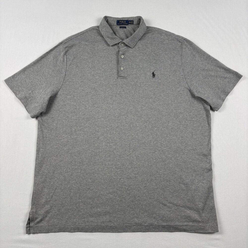 Men's Ralph Lauren Short Sleeve 100% Cotton Polo Shirt Embroidered Logo XXL Gray